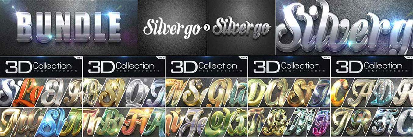 极品3D金属质感的PS图层样式：3D Collection Text Effects Bundle